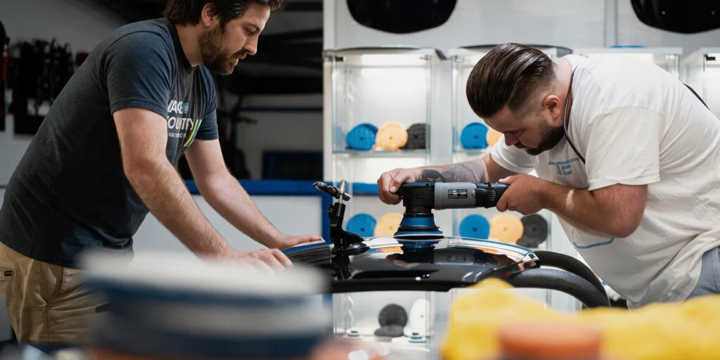 Detailers buffing a painted surface