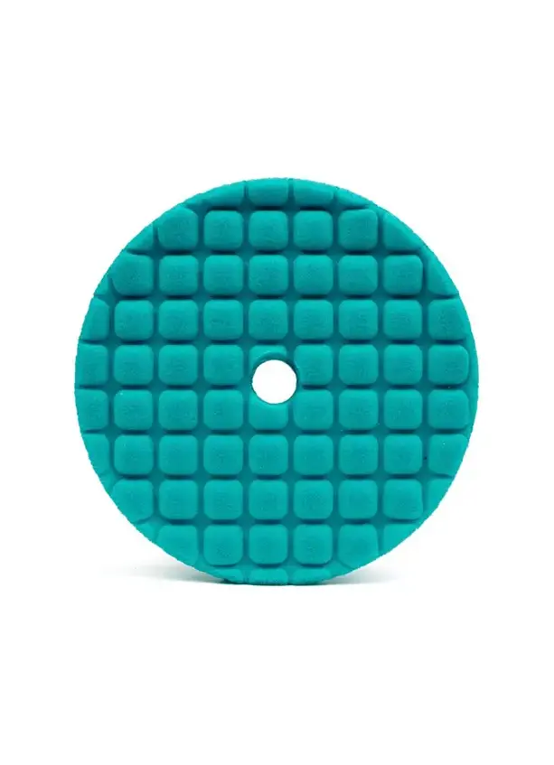 Teal ARC polishing foam pad with a precision cutaway profile for consistent contact across curved and contoured surfaces
